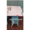 Image 2 : White Solid Marble Table w/Wrought Iron Base + 1 Aqua Chair