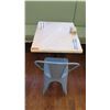 Image 2 : White Solid Marble Table w/Wrought Iron Base + 1 Blue Chair