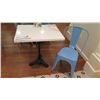 Image 1 : White Solid Marble Table w/Wrought Iron Base + 1 Blue Chair