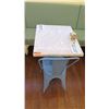 Image 2 : White Solid Marble Table w/Wrought Iron Base + 1 Blue Chair