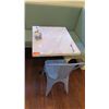 Image 2 : White Solid Marble Table w/Wrought Iron Base + 1 Blue Chair