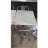 Image 2 : White Marble Table and 2 Gray Metal Chairs