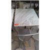Image 2 : White Marble Table and 2 Gray Metal Chairs