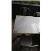 Image 2 : White Marble Table and 2 Gray Metal Chairs