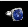 GIA Cert 13.93 ctw Blue Sapphire and Diamond Ring - 14KT White Gold