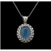 Image 2 : 14KT White Gold 6.42 ctw Chrysocolla and Diamond Pendant With Chain