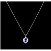 Image 2 : 3.27 ctw Tanzanite and Diamond Pendant With Chain - 14KT Yellow Gold