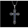 Image 1 : 18KT White Gold 1.25 ctw Sapphire Cross Pendant With Chain