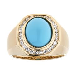 2.95 ctw Turquoise and Diamond Ring - 14KT Yellow Gold