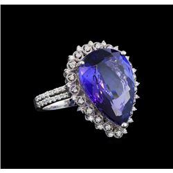 GIA Cert 11.32 ctw Tanzanite and Diamond Ring - 14KT White Gold