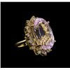 Image 1 : 14KT Yellow Gold GIA Certified 37.12 ctw Kunzite and Diamond Ring