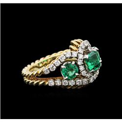 1.87 ctw Emerald and Diamond Ring - 18KT Yellow Gold