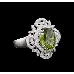 GIA Cert 4.88 ctw Green Sapphire and Diamond Ring - Platinum