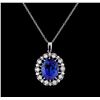 Image 1 : 12.31 ctw Tanzanite and Diamond Pendant With Chain - 14KT White Gold