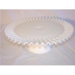 White opalescent cake plate