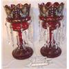 Pair of Ruby hand painted mantel lusters
