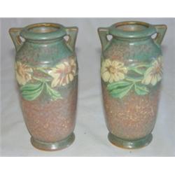 Pair of Roseville Dahl Rose vases