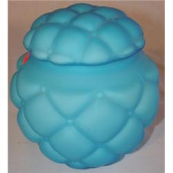 Puffy blue diamond quilted satin glass cracker jar