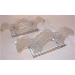 Pair of Lalique crystal 2-lite candleholders