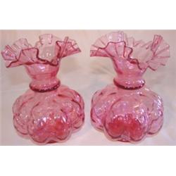 Pair of cranberry glass mantel vases