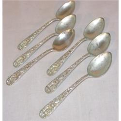 6 Steiff Sterling rose pattern salt spoons.