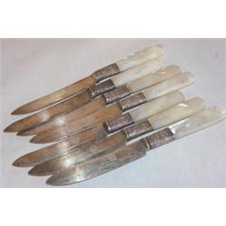 7 Bridgeport mother of pearl handled silver knives