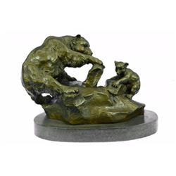 Mother Bear and Cub Bronze Sculpture on marble base Figure