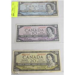 6) 1954 3 BILL SET. $5$10$20