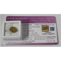77) NATURAL YELLOW SAPPHIRE 8.855CT WITH COA