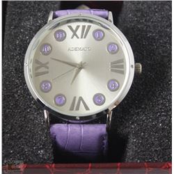 ADEMATO WOMENS WATCH PINK GENUINE LEATHER STRAP