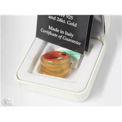 24K TWO TONE MURANO GLASS RING SIZE 7 MADE IN