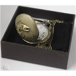 BRONZE POCKET FISH FACE WATCH & CHAIN