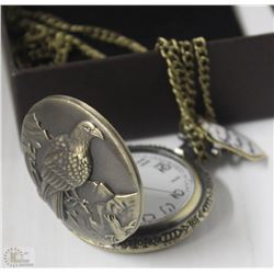 BRONZE POCKET EAGLE FACE WATCH & CHAIN