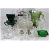 Image 1 : VINTAGE GLASSWARE WITH GREEN GLASS PITCHER AND