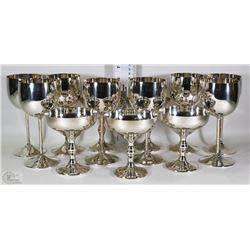 LOT OF 13 SILVER PLATED GOBLETS INCL WINE AND