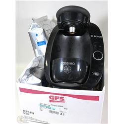 TASSIMO COFFEE MACHINE WITH MANUAL AND 2 PKS OF