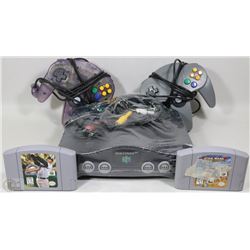 NINTENDO 64 WITH GAMES, CABLES AND CONTROLLERS