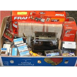 BOX OF ASSORTED CAR PARTS