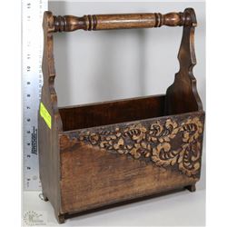 VINTAGE WOODED HAND CARVED MAGAZINE RACK