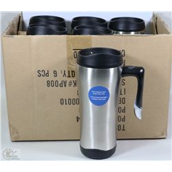 CASE OF 6 STAINLESS STEEL TRAVEL MUGS