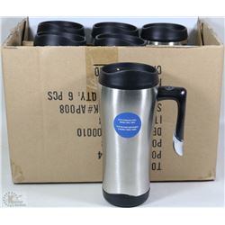 CASE OF 6 STAINLESS STEEL TRAVEL MUGS