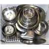 Image 1 : BOX OF STAINLESS STEEL SERVING DISHES, PLATES, AND