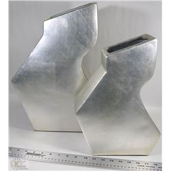 PAIR OF "Z" SHAPED DESIGNER SILVER LEAF VASES