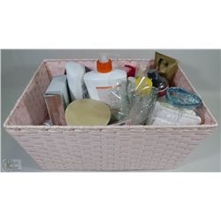 BASKET WITH ASSORTED NEW PRODUCTS FOR FACE, HAIR
