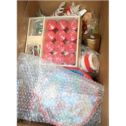 BOX OF ASSORTED CHRISTMAS DECORATIONS