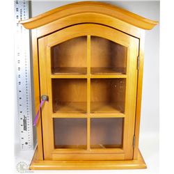 WOOD AND GLASS CURIO CABINET 13"X20"H