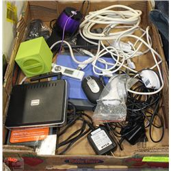 BOX OF ASSORTED ELECTRONICS INC 2 ROUTERS, BLU