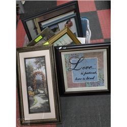 TOTE OF ASSORTED FRAMED PICTURES