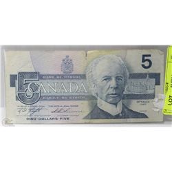 1986 CANADIAN $5.00 BILL