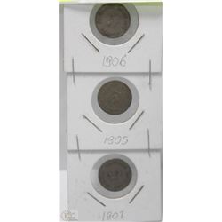 3 NAZI COINS 5 PFENNIG INCL 1905, 1906 & 1907